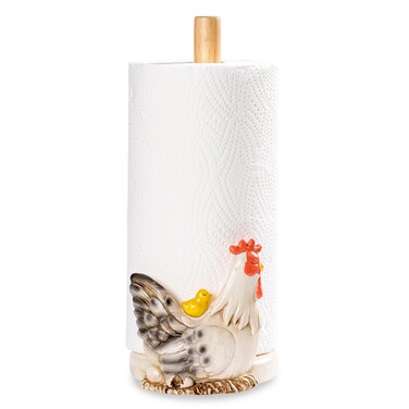 Farmhouse Hen and Chick Countertop Paper Towel Holder Stand with Decoration,Hand-Carved Wood Style for Kitchen Bathroom,2 Pounds Weighted Base for One-Handed Operation