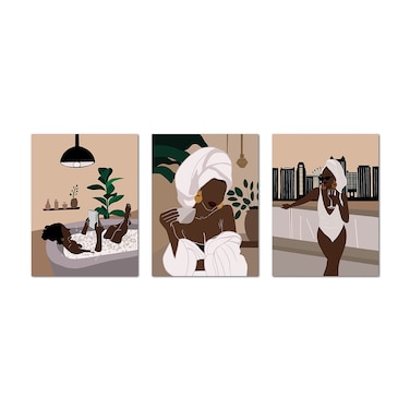 MUELOSY Minimalist Wall Art Black Girl D&Atilde;&copy;cor &acirc;&euro;&ldquo; Set of 3 African American Girl Aesthetic Wall Paintings&acirc;&euro;&ldquo;Canvas Paintings for Modern Minimalist Boho D&Atilde;&copy;cor &acirc;&euro;&ldquo; 12 x 16 (Frameless Canvas)