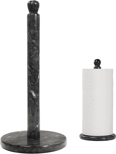 Handmade Marble Paper Towel Holder - 12" Upright Paper Roll Dispenser with Heavy Non-Slip Base for Easy One-Handed Tear - Ideal for Kitchen Countertops, Cabinets, and Bathrooms