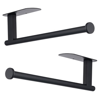 Honmein Paper Towel Holder, Upgrade SUS304 Stainless Steel Paper Towel Holder Under Cabinet, Bend-Resistant, Self-Adhesive or Drill mounting (2 Black)