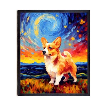 Bestbuddy Pet 11X14 Unframed Starry Night Van Gogh Inspired Corgi Dog Pet Family Animal Friend Peace Oil Painting Art Print Poster Wall Decor AP132