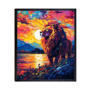 Bestbuddy Pet 11X14 Unframed Starry Night Van Gogh Inspired Lion Looking at the Sky by Lake Africa Wildlife Animal Family Oil Painting Art Print Poster Wall Decor AP101