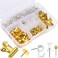 Gold Push Pins Set, 465 Pcs Gold Push Pins for Cork Board, Push Pin Hooks Push Pin Clip Set, Gold Thumb Tacks with Box, 5 Style Gold Office Accessories for Map, Office, Bulletin Board Wall (Gold)