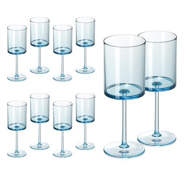 SMAODSGN 10 Pcs Blue Plastic Wine Glasses 10 Oz Square Crystal Glasses Clear Toasting Glasses Modern White Wine Glasses Stemmed Drinking Glasses For Party Weddings Christmas Housewarmings