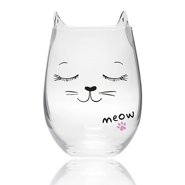 Hirdbrote Stemless Wine Glasses Wine Gifts For Women Funny Wine Glass Carafe, Red Wine Glass Cat Ear Water Cute Wine Glasses Beer For Juice Cups Bridal Shower Gift 16oz (Quietx1)