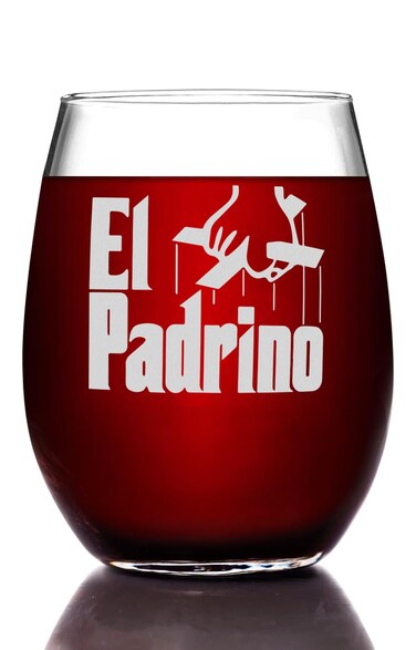 El Padrino Etched Stemless Wine Glass - Premium Quality, Handcrafted Glassware, 15oz. - Perfect Collectible Gift for The Godfather Movie Enthusiasts