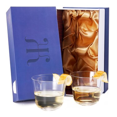 Vintage Crystal Lowball Tumbler Glasses, Set of 2, Clear Radiance - Spirits, Whiskey, Old Fashioned, Cocktails - Hand Blown Classy Glass -Timeless Art Deco Design - Durable Barware, Home Bar (5 OZ)