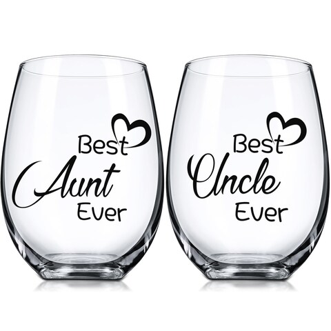Hushee 2 Pack 60th Wedding Anniversary Wine Glass 17 oz Aunt Uncle Wine Glasses Gifts Mr and Mrs Gift, Funny Stemless Crystal Wine Glass for Christmas Birthday Valentine&#39;s Day Gift (Uncle and Aunt)