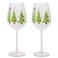 Winter Tree Themed Wine &amp; Water Glasses - Set of 2 - Shining Red Green Yellow Silver, Parties Gifts Glassware - Winter Trees - 17.5oz - New Year's Eve Festive Glass - Stemmed
