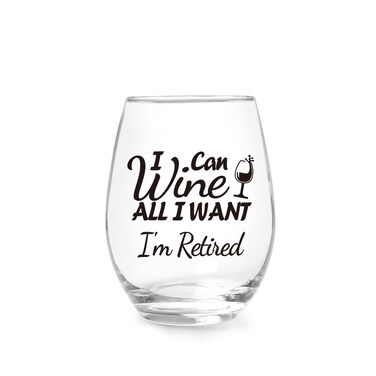 Jogskeor Retirement Gifts Stemless Wine Glass, Funny Retired Wine Glass for Coworker, Boss, Teacher, Doctor, Parents, Family or Best Friend, 15oz