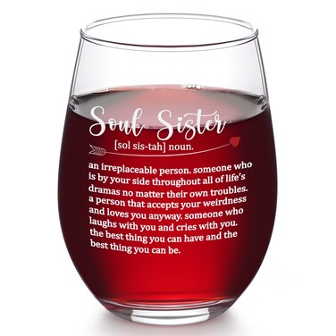 Futtumy 17 Oz Soul Sister Wine Glasses, Soul Sister Gifts for Women, Friend Gifts for Women, Gifts for Sister Best Friends, Friendship Gifts Christmas, Birthday Gifts for Bestie Female Friends BFF
