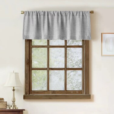 Faux Linen Valance for Windows Kitchen Living Room Valances Rod Pocket Farmhouse Country Rustic Bathroom Small Window Treatment (54x15 inch, Grey)