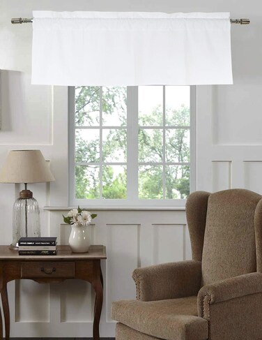 Tiny Break 100% Cotton Window Curtain Valance - Moderate Room Darkening Rod Pocket Straight Window Topper Treatment for Kitchen/Basement/Living Room/Bedroom - 58" Wide by 18" Long, White, Pack of 1