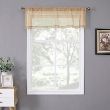 Tollpiz Sheer Valance Linen Textured Bedroom Valance Curtains Sheer Light Filtering Rod Pocket Voile Curtain Valances for Living Room, 54 x 16 inches Long, Beige, Set of 1 Panel