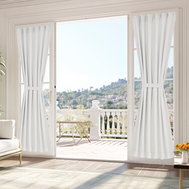 Vatge 50% Sunlight Blocking French Door Curtain - Rod Pocket Window Treatments Panels for French Door, 1 Panel, W25 x L80, Greyish White