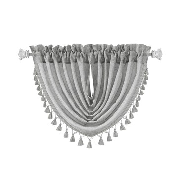 Central Park Silver Gray Solid Waterfall Valance Curtain Panel Linen Blend Semi Sheer Rod Pocket Kitchen Curtain with Tassel Accessories for Living and Bedroom Window Treatment Drape, 56"x38", 1 Piece
