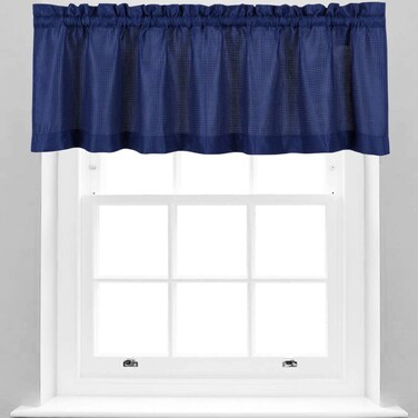 Valea Home Waffle Woven Textured Valance Curtains for Bathroom Water Repellent Window Covering Short Window Curtain, Navy Blue, 60 x16 inches, 1 Panel