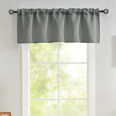 Luvyohmee Grey Valances for Windows - Gray Window Valances for Living Room, Valance Curtains for Bedroom/Kitchen/Bathroom/Cafe/Basement/Laundry, 1 Panel Rod Pocket 52" x 18