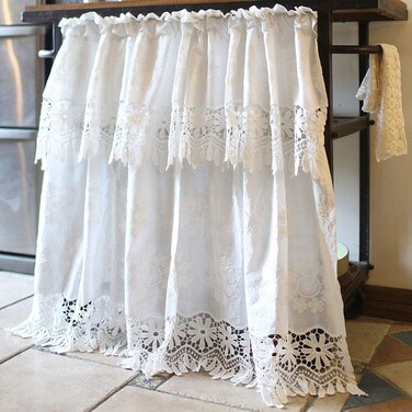 vctops Bohemian Floral Embroidered Cotton Cafe Tier Curtain with Attached Valance Country Style Lace Half Window Curtain Kitchen Curtains (39"x49",White)