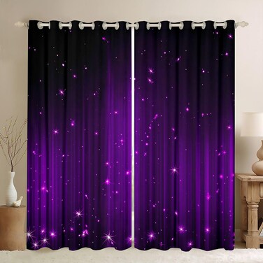 Erosebridal Black and Purple Curtains Girls Women Ombre Glitter Window Curtains for Bedroom Living Room,Abstract Striped Curtains &amp; Drapes 2 Panels 38" Wx45 L