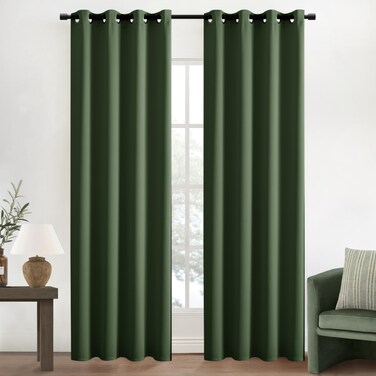 XTMYI Grommet Blackout Curtain Drapes 96 Inches Long for Living Room Window Treatments Light Blocking 2 Panels 96 Inch Ceiling to Floor Length Boho Curtains for Bedroom,Dark Olive Green