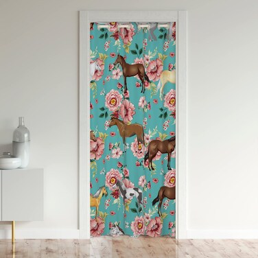 Girls Horse Door Curtain Pink Flower Curtain For Kids Galloping Horse Blackout Curtain For Doorway Privacy Farm Animal Horse Gifts Window Treatment For Women, Cowboy Cowgirls, 1 Panel, 34"W X 80"L