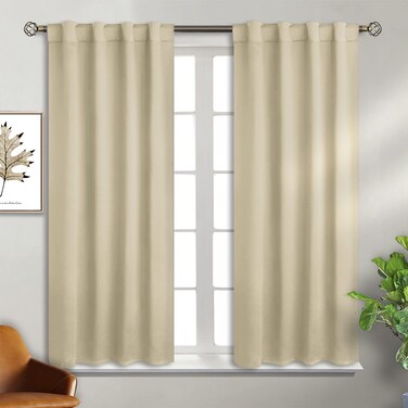 BGment Rod Pocket and Back Tab Blackout Curtains for Bedroom - Thermal Insulated Room Darkening Curtains for Living Room, 2 Window Curtain Panels (38 x 54 Inch, Beige)