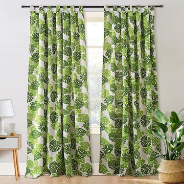 BROSHAN Green Leaves Curtains for Bedroom - 2 Panel Set of Tropical Window Curtain Palm Leaf Print Curtain &amp;Drapes- Plant Blackout Sliding Door Doorway Curtains 78inch Long