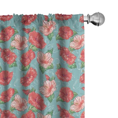 Ambesonne Hibiscus Curtains, Pattern of Tropic Flowers and Bubbles Graphic, Window Treatments 2 Panel Set for Living Room Bedroom Decor, 56 x 84, Teal Coral