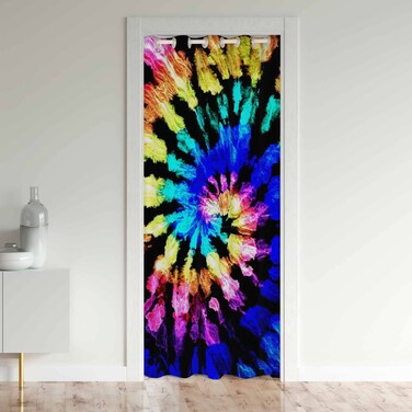 jejeloiu Tie Dye Blackout Curtain Window,Boho Hippie Treatments Doorway Curtain Room Darkening,Tie Dyed Thermal Insulated Blackout Curtain for Doors with Windows,34x80 Inch 1 Panel