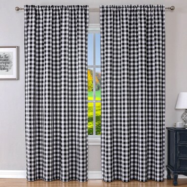 WUBODTI Buffalo Plaid Curtains Black and White Curtains 84 inch Length for Living Room, Farmhouse Semi-Sheer Linen Textured Gingham Curtains Country Checkered Curtain Drapes for Bedroom, 2 Panels