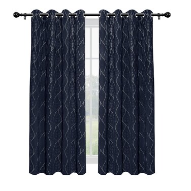 Easy-Going 3D Jacquard 100% Blackout Curtain, Elegant Texture Light Blocking Window Curtain for Living Room, Luxurious Noise Reducing Thick Curtain, 2 Panels, 52x84 in, Navy