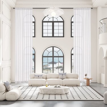 Sanceor Extra Long Natural Sheer Curtain,18ft Length,Elegant Voile Rod Pocket Curtain Panel for 2 Story House,High Ceiling,Living Room (1 Panel,52 x 216 Inch,White)