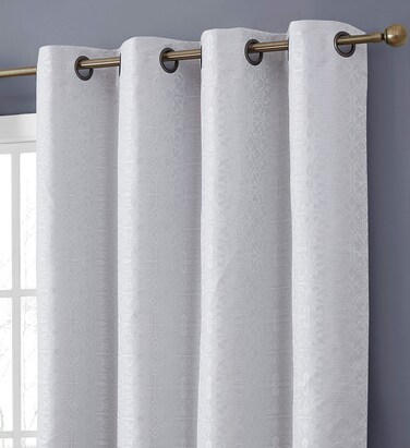 HLC.ME Mia Moroccan Tile 100% Complete Blackout Thermal Insulated Energy Savings Heat/Cold Blocking Floor Length Grommet Curtain Drapery Panels for Bedroom &amp; Living Room, 2 Panels (52 W x 84 L, White)