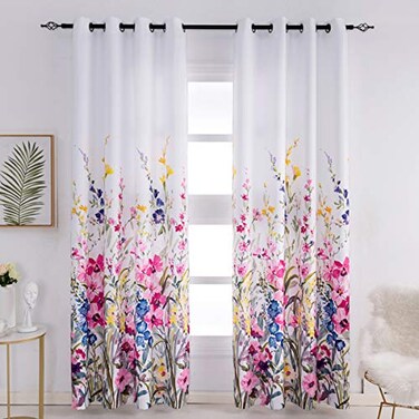 Kotile Floral Curtains for Living Room - Thermal Insulated Print Flowers Curtains 84 Inch Length Room Darkening Curtains for Bedroom, 52 x 84 Inches, Set of 2 Panels, Red Pink