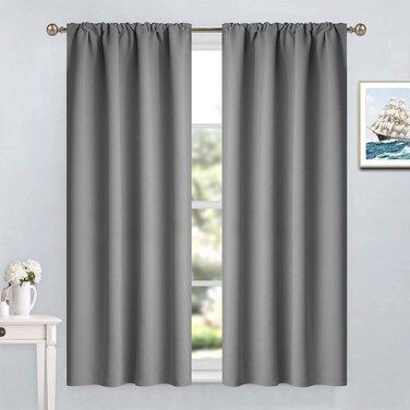 Yakamok Blackout Curtains Room Darkening Thermal Insulated Rod Pocket top Window Curtains for Living Room, 38 x 54 inch, Grey, 2 Panels