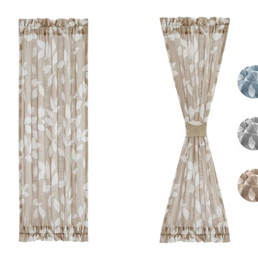 Treatmentex Side-Light French Door Curtains 40 inch Leaf Print Half Door Window Curtain Panels Linen Textured Small Semi Sheer Glass Door Panels Taupe 26" w x 2 Panels
