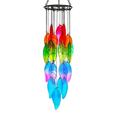 18'' Stained Glass Leaves Wind Chimes for Outside Unique Rainbow Leaves Forest Windchimes Outdoor Decoration Garden Decor