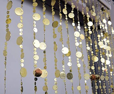 FlavorThings Gold Bubble Beaded Curtain 3' Wide x 6' Long Door String Curtain Wall Panel Fringe Window Room Divider Blind for Wedding Coffee House Restaurant Parts Crystal Decoration