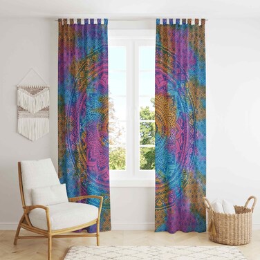 Trade Star 100% Cotton Door Curtain Set of 2 Panels Curtains Natural Dyed Curtain Tie Dye Curtains Beautiful Handmade Mandala Print Wall Drapes for Living Room Tapestry Curtains for Home Office Decor
