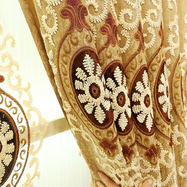 ELKCA Jacquard Embroidered Curtains for Bedroom Luxury Yellow Curtains for Living Room,Grommet Top,2 Panels (Yellow, 52" W x 96" L)