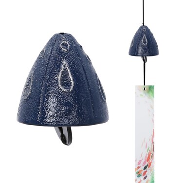 A.F.N.A.L Japanese Wind Chime Cast-Iron Outdoor Ornament for Garden, Patio &amp; Balcony, Hanging Metal Wind-Bell Decoration Gift, Blessing Pendant Windchimes &amp; PVC Wind-Catcher, Blue Water Drops