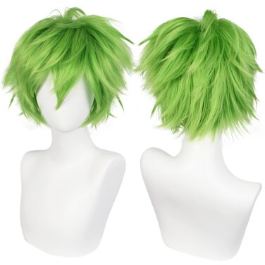 ANOGOL Hair Cap + Short Golden Green Men's Cosplay Wig Short Synthetic Wig for Halloween Christmas Event Costume Party Anime Outfit Cospay Wig