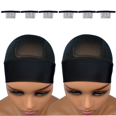 Highshion 2pcs Headband wig cap for making wig,Adjustable velco Lace melt headband mesh dome caps,crochet Wig Grip Cap wig combs