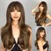 N NAYASA Brown Wigs with Bangs Long Layered Wigs for Women Brown Mixed Blonde Synthetic Wig Heat Resistant Natural Looking Wigs for Daily Party Use