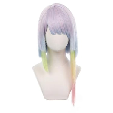 Tongtta Stylish Colorful Bob Cosplay Lucy Wig with Bangs Halloween Costume Rainbow Wig for Women