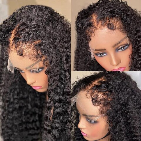 Youleas 180% Density 13x4 Kinky Curly Edges Baby Hair Lace Wig Deep Wave Curly Lace Front Human Hair Wigs Kinky Curly Edges Hairline Transparent HD Lace Frontal Wig (18inches)