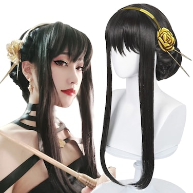 Anime Black Cosplay Wig Straight Cute Wig Costume Cosplay Wigs Halloween Party Comic Wig + Wig Cap