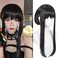 Long Straight Black Wig with Bangs &amp; Bun Black Anime Cosplay Wig Pre-styled Black Costume Wigs Synthetic Hair + Wig Cap for Halloween Party