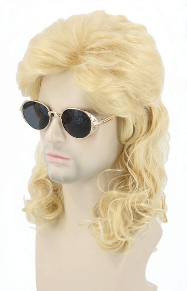 Topcosplay Mens Wigs 80s Mullet Wig Blonde Long Curly Halloween Costumes Wig (Blonde)